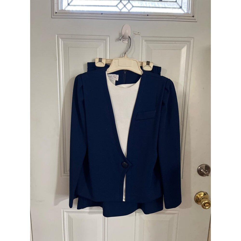 Leslie Fay vintage blue/white dress suit jacket and skirt size 10